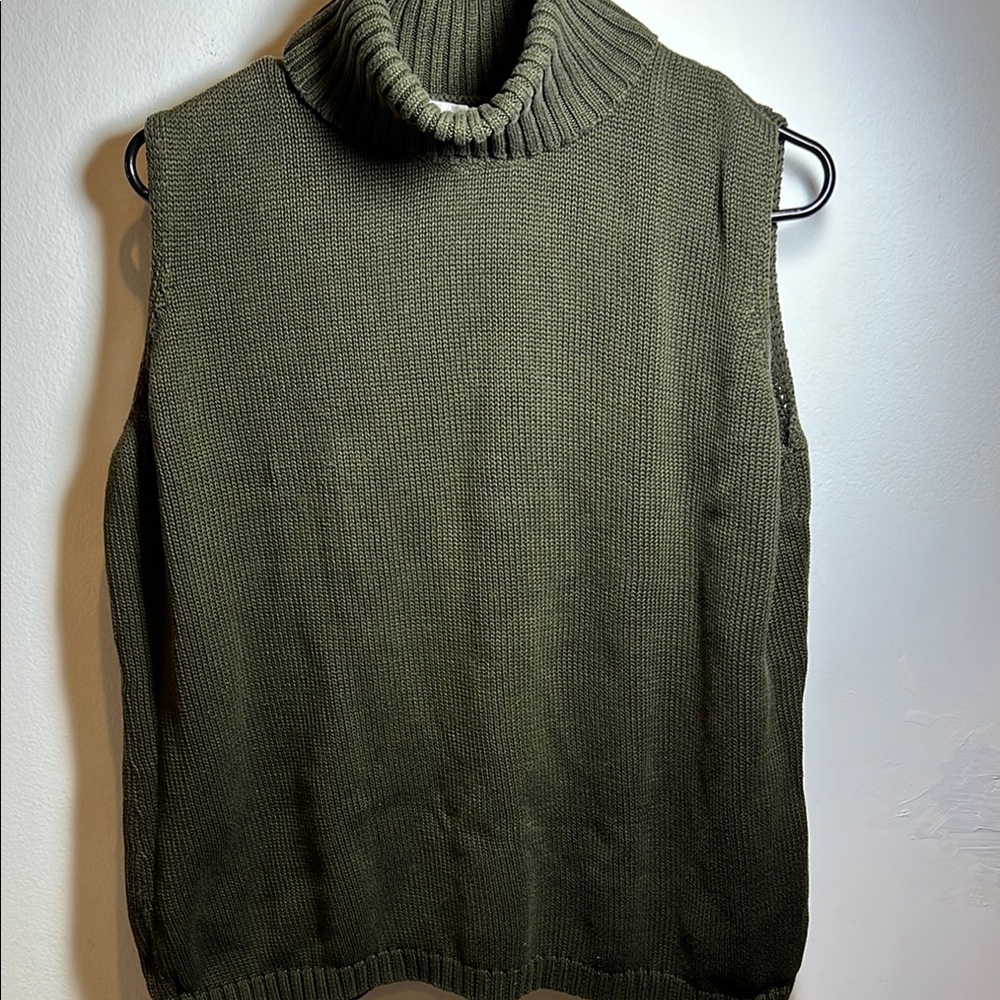 Olive Green Jones New York Cotton Turtleneck Sleeveless Sweater 1X